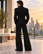 Black Avant-Garde Suit, Asymmetrical Blazer, Wide Leg Trousers