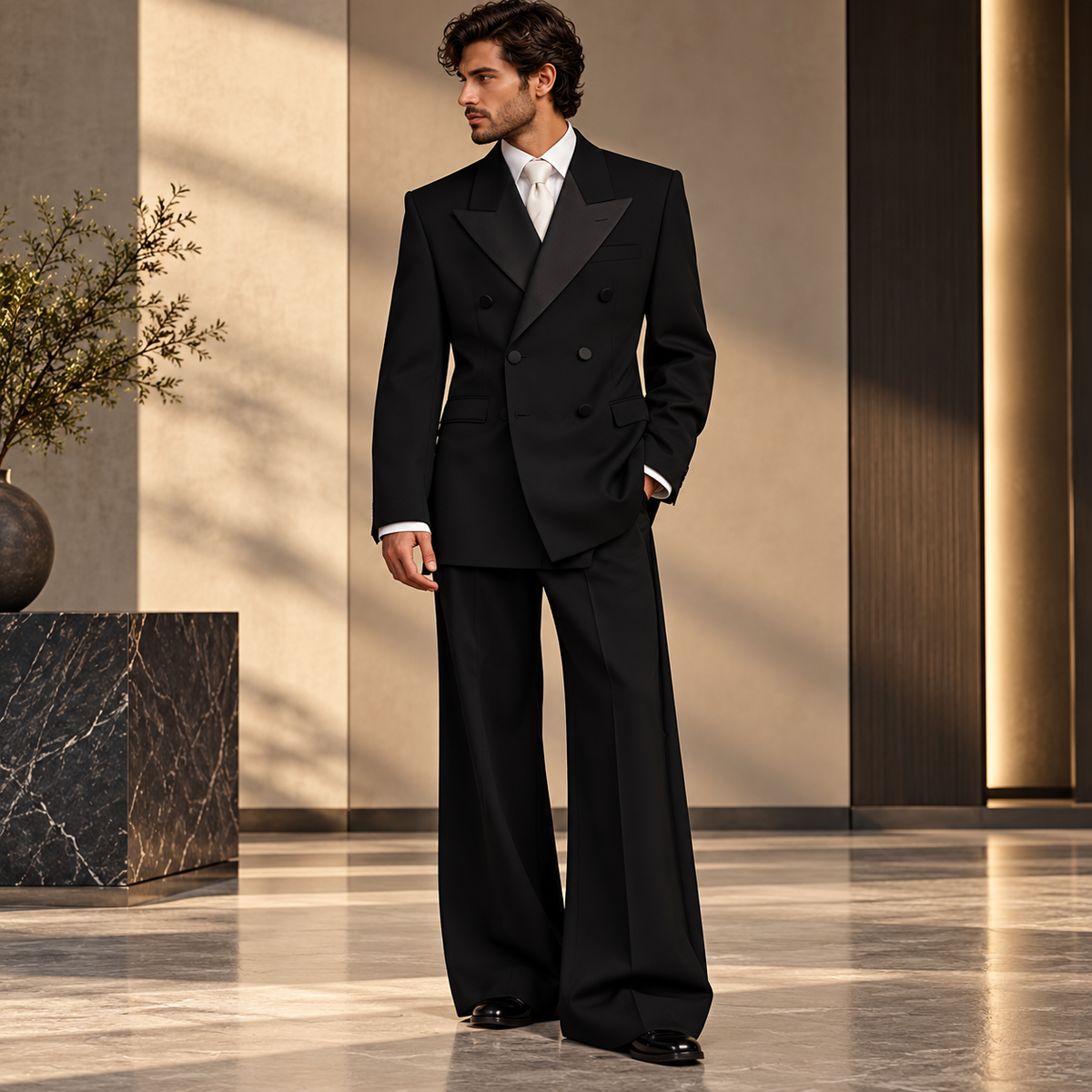 70s Retro Flared wide Leg trousers Tuxedo Suit
