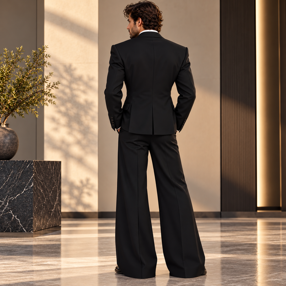 70s Retro Flared wide Leg trousers Tuxedo Suit