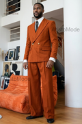 Burnt Orange 70s Suit for Men | Double Breasted Flared Wedding Suit