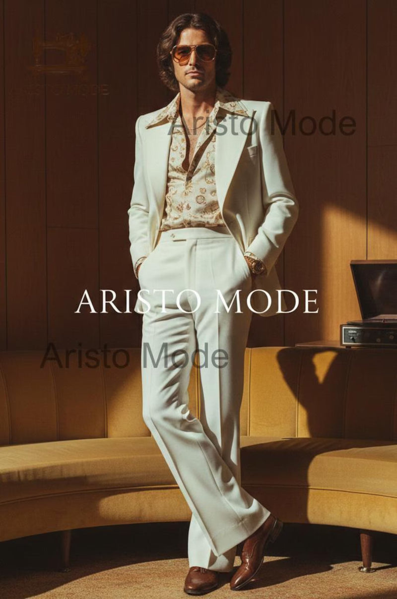Vintage 70s White Flared Men's Suit | Wide Lapel Bell Bottom Pant