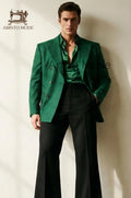 Men’s Emerald Green Double Breasted Blazer -Black Flared Trousers
