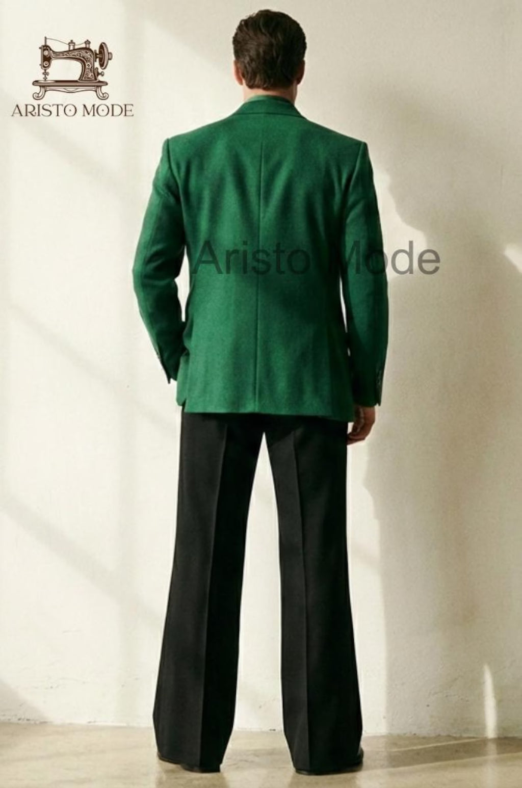 Men’s Emerald Green Double Breasted Blazer -Black Flared Trousers