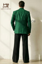 Men’s Emerald Green Double Breasted Blazer -Black Flared Trousers
