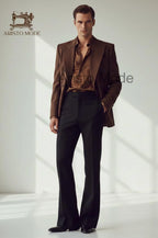 Brown Double-Breasted Blazer with Black Tailored Trousers | Vintage Men's Tailored Outfit
