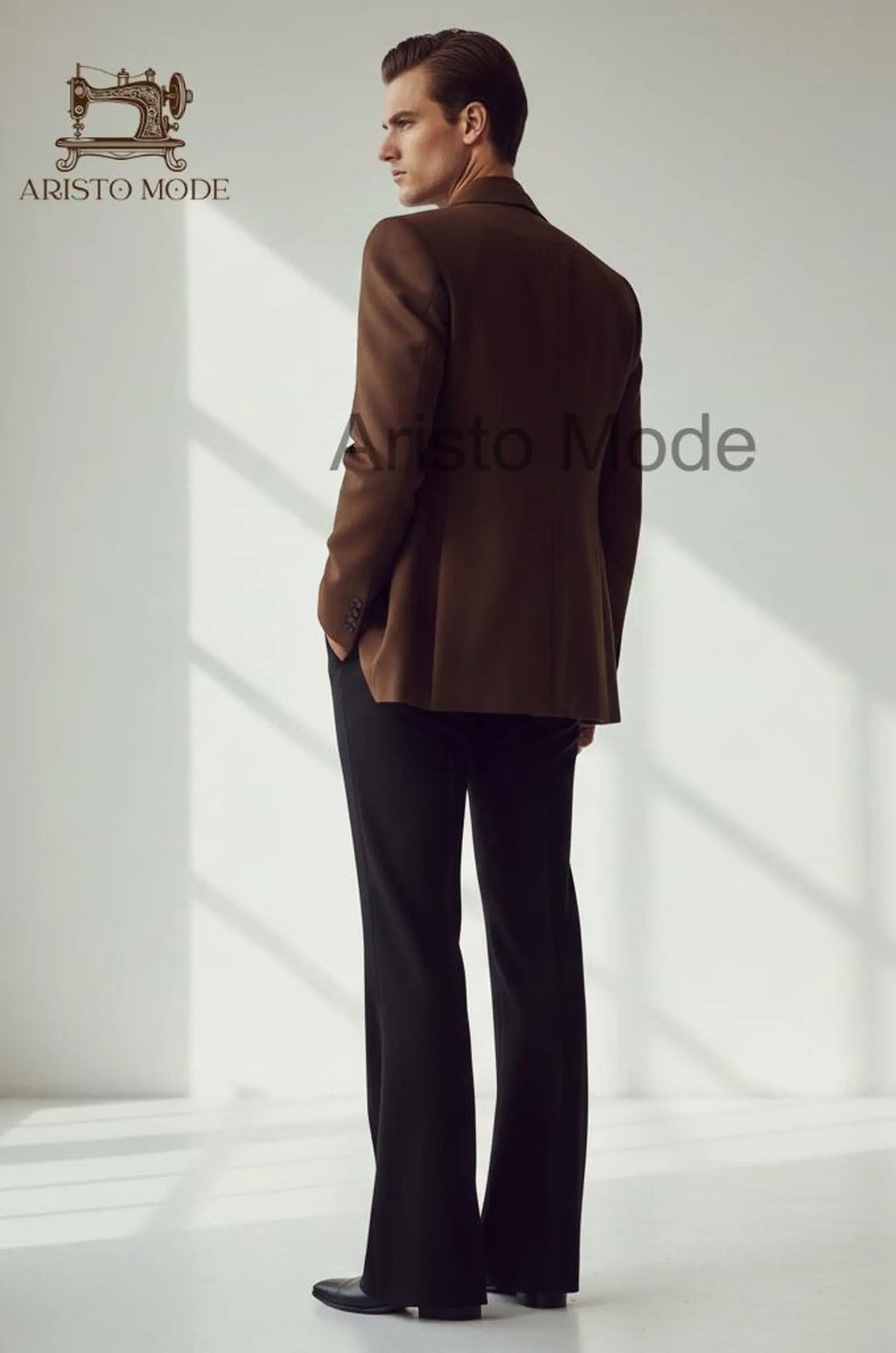 Brown Double-Breasted Blazer with Black Tailored Trousers | Vintage Men's Tailored Outfit