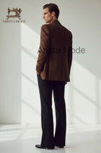 Brown Double-Breasted Blazer with Black Tailored Trousers | Vintage Men's Tailored Outfit