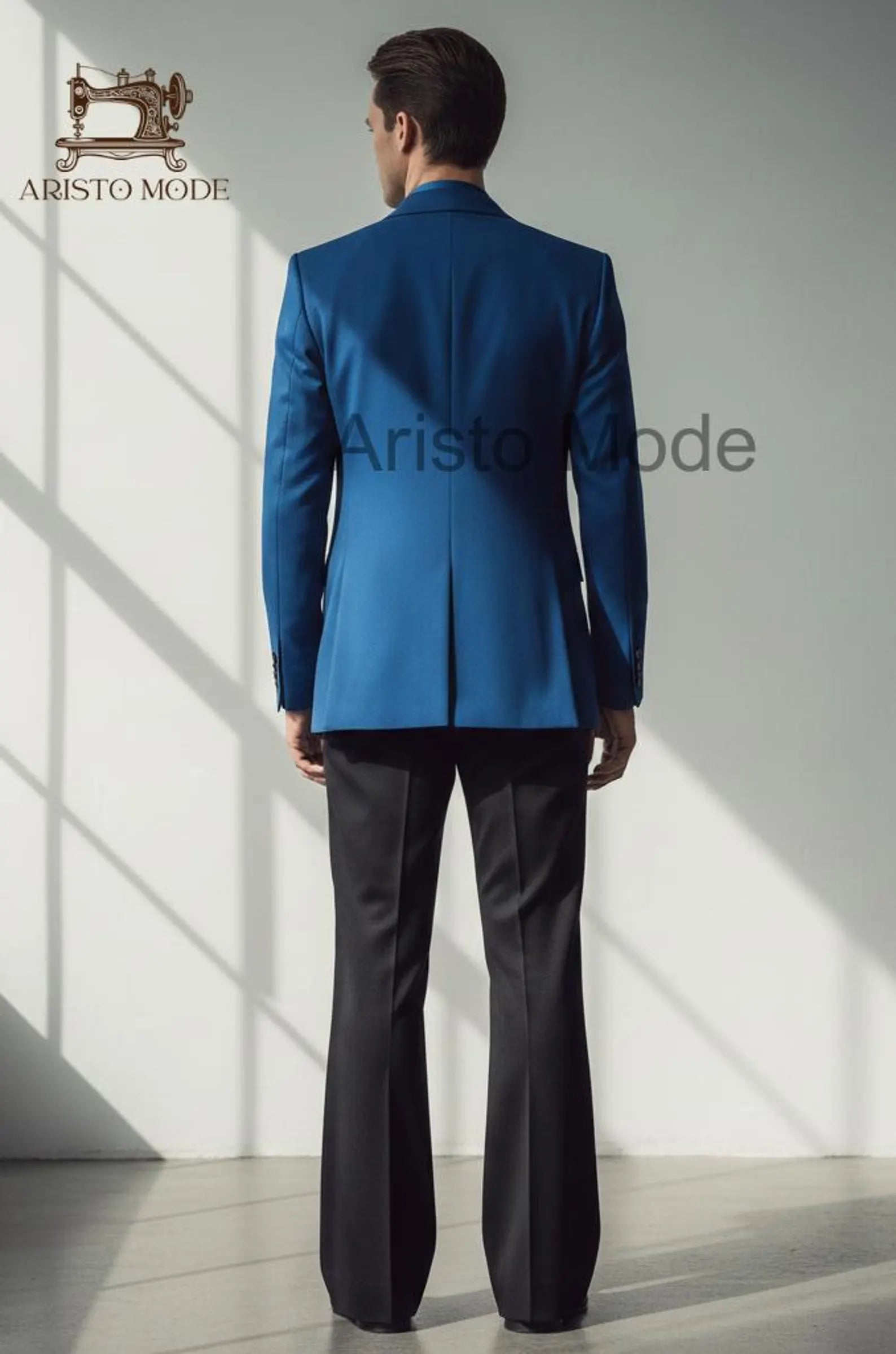 Men’s Blue Double Breasted Blazer |  Black Flared Trousers