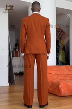 Burnt Orange 70s Suit for Men | Double Breasted Flared Wedding Suit