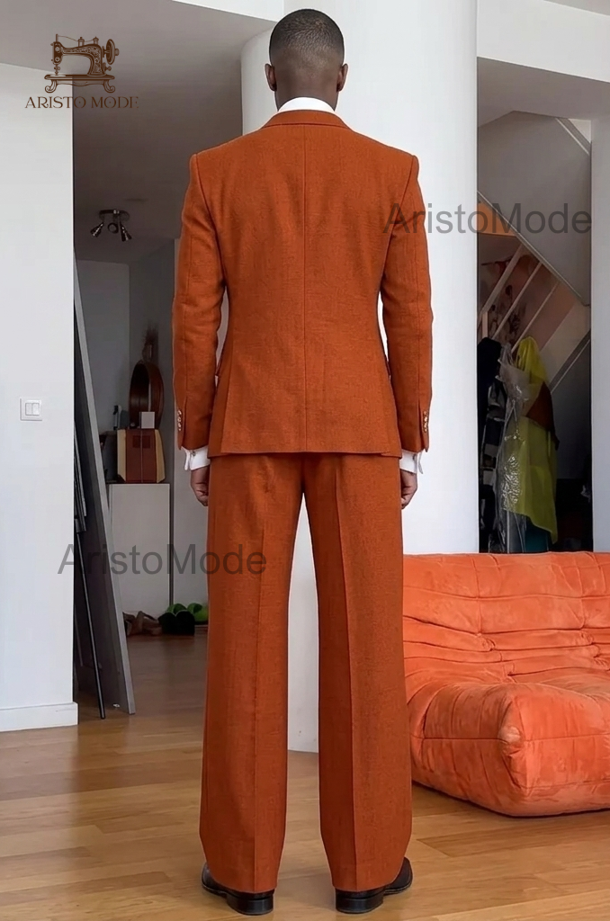 Burnt Orange 70s Suit for Men | Double Breasted Flared Wedding Suit