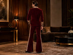 Burgundy 70s Velvet Suit with Leopard Lapel