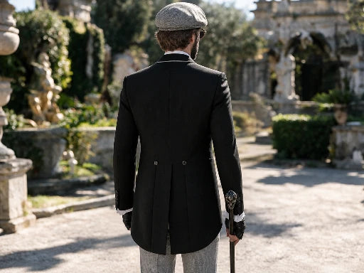 Black Gothic Tailored Slim Fit Morning Suit with Houndstooth Lapels