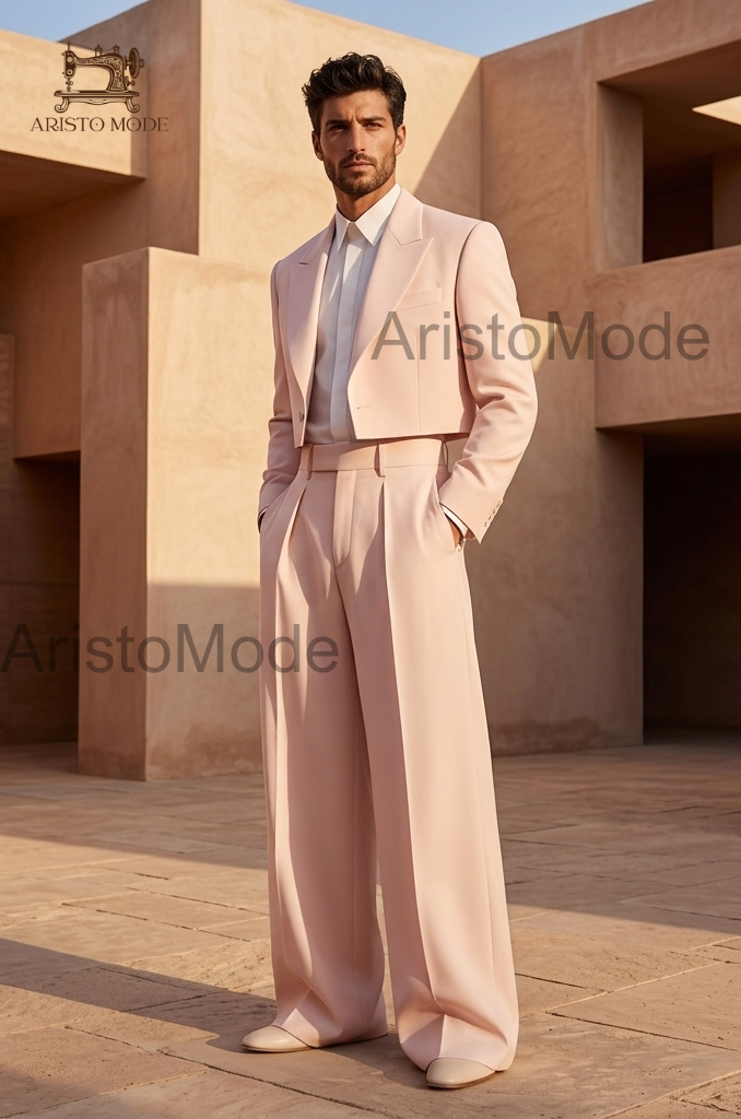 70s Peach Blush Pink Suit Men | Wide Leg Trousers Suit |