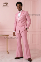 Pink 70s Tuxedo Suit for Men | Retro Flared Pants Suit | Vintage Double Breasted Prom Suit | Wedding Groom Suit | Wide Leg Tuxedo