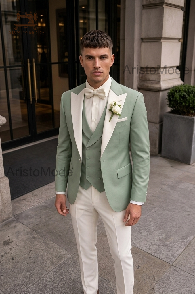 Sage Green Wedding Suit for Men | Mint Green Groom Tuxedo 3 Piece Suit