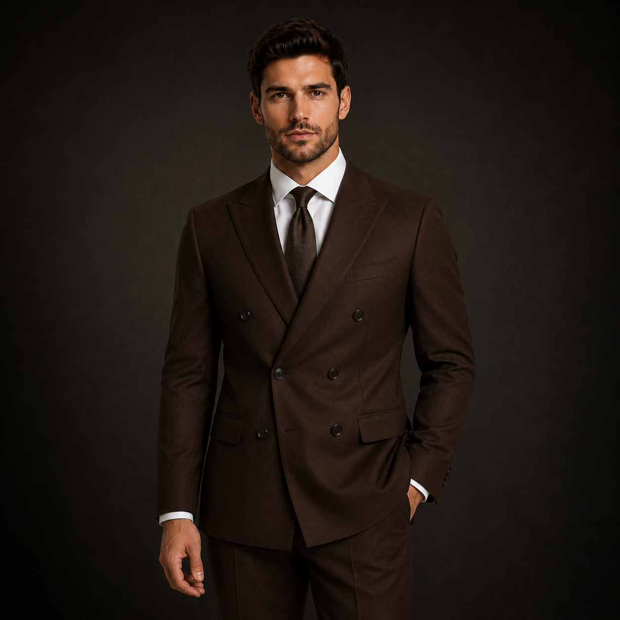 Men's Brown Double Breasted Suit