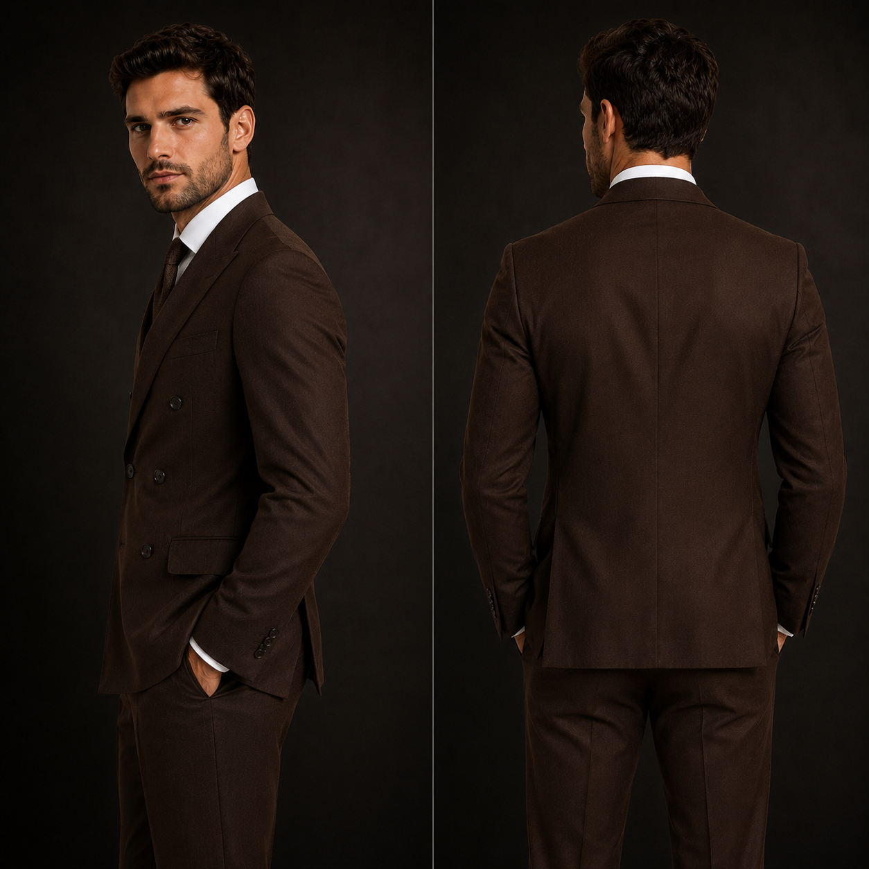 Men's Brown Double Breasted Suit