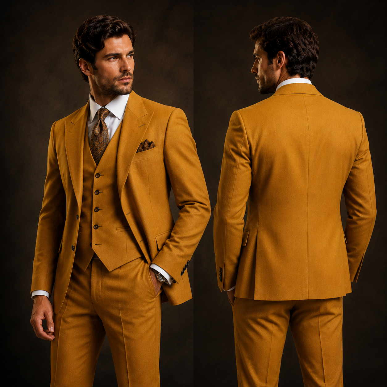 Mustard Yellow Men's 3-Pieice suit - Vintage Wedding Groom Suit
