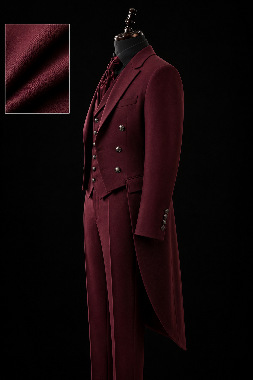 Victorian-inspired burgundy tailcoat suit - 3 Piece Formal Suit