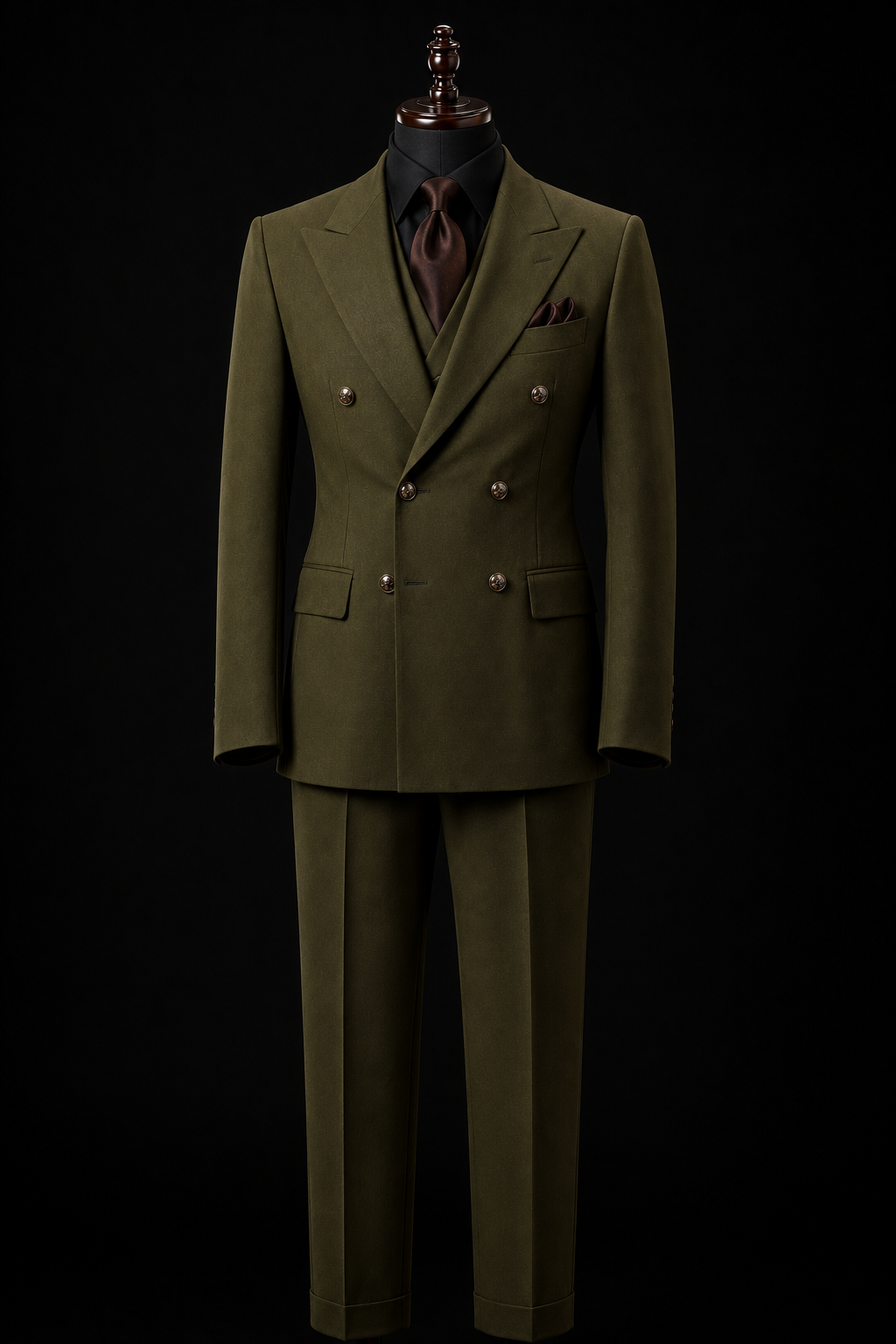 Olive Green Double Breasted Suit Inspired By Iconic 1970s Tailoring