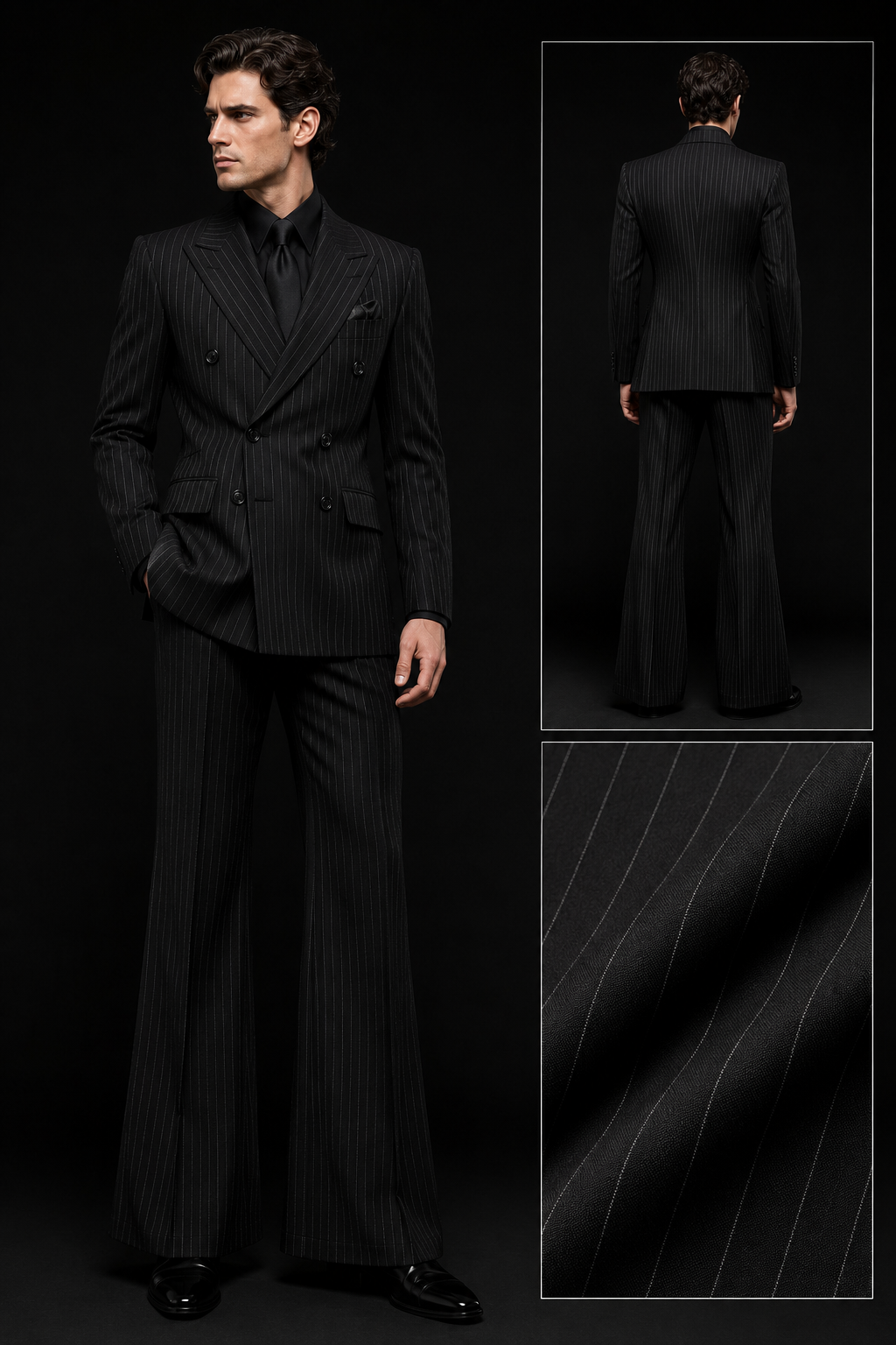 Vintage 50s Men's Pinstripe Suit | Flared Wide-Leg Pant, Double-Breasted Suit For Mens
