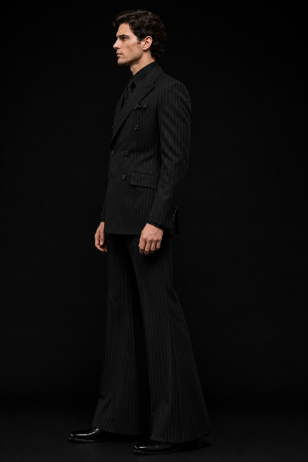 Vintage 50s Men's Pinstripe Suit | Flared Wide-Leg Pant, Double-Breasted Suit For Mens