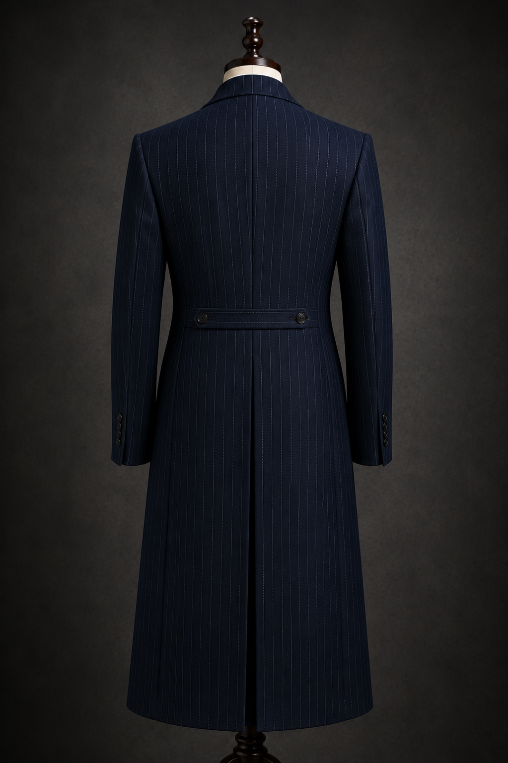 Navy Blue 1920s Pinstripe Double-Breasted Long Overcoat for Men | Handmade by Aristo Mode