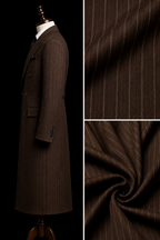 Brown 1920s Pinstripe Double Breasted Long Overcoat for Men – Handmade by Aristo Mode