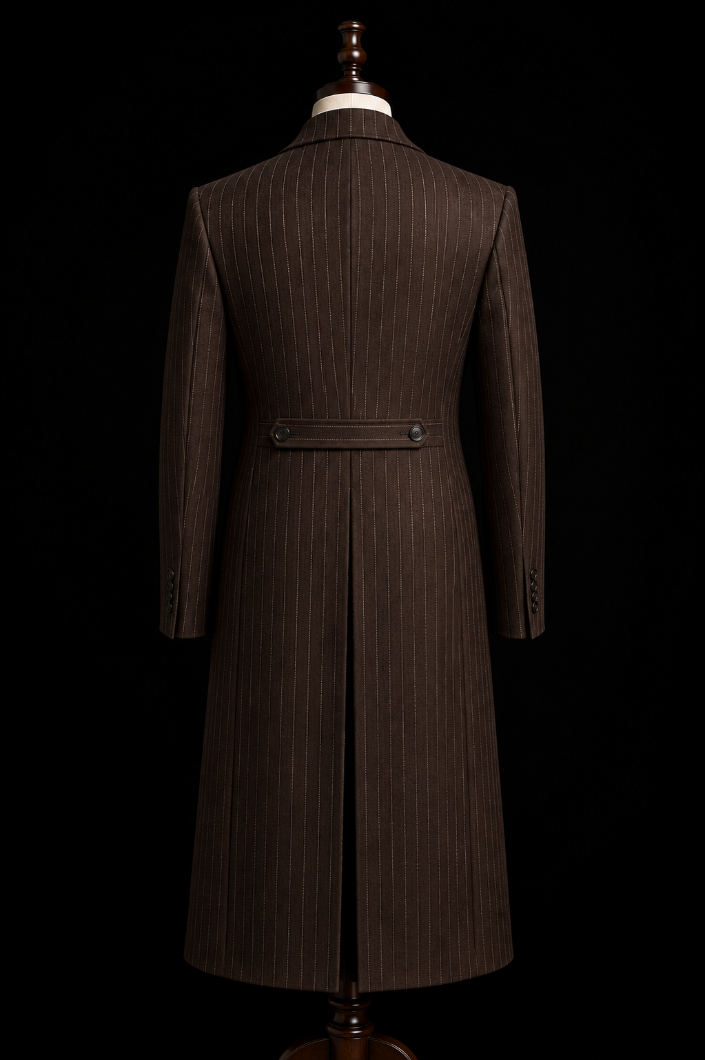 Brown 1920s Pinstripe Double Breasted Long Overcoat for Men – Handmade by Aristo Mode