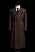Brown 1920s Pinstripe Double Breasted Long Overcoat for Men – Handmade by Aristo Mode