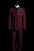 Men's Burgundy Double-Breasted Suit | Custom-Tailored Suit with Flared Trousers