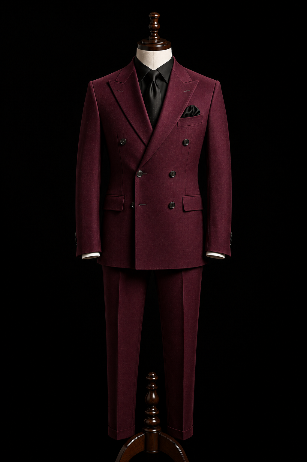 Men's Burgundy Double-Breasted Suit | Custom-Tailored Suit with Flared Trousers