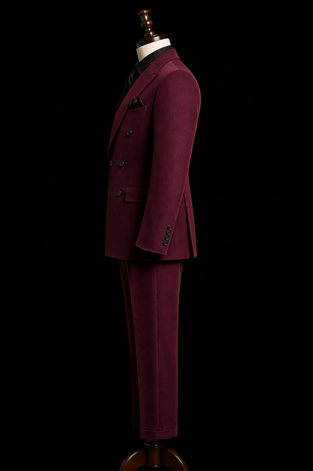 Men's Burgundy Double-Breasted Suit | Custom-Tailored Suit with Flared Trousers