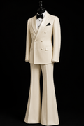 70s Style Ivory Double Breasted Tuxedo for Men | Flared Wide Leg Suit