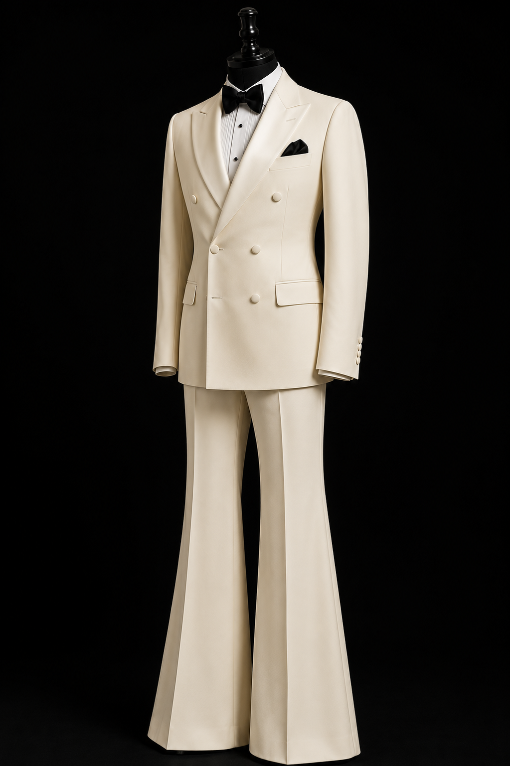 70s Style Ivory Double Breasted Tuxedo for Men | Flared Wide Leg Suit