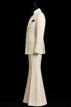 70s Style Ivory Double Breasted Tuxedo for Men | Flared Wide Leg Suit