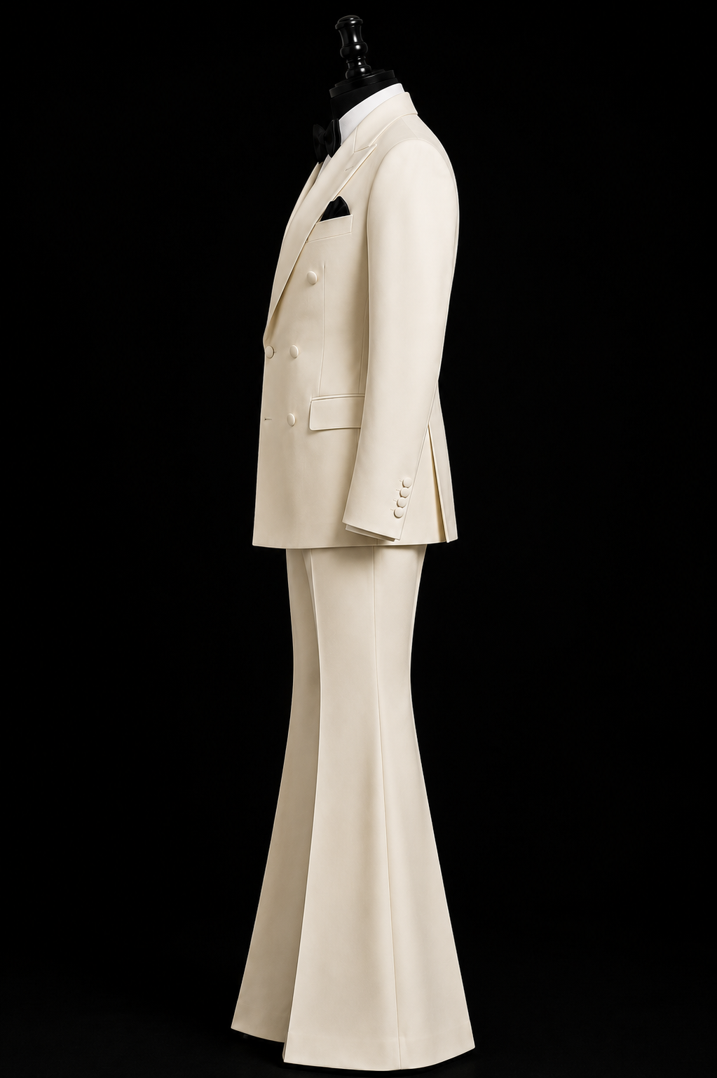 70s Style Ivory Double Breasted Tuxedo for Men | Flared Wide Leg Suit