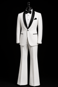 Classic White Tuxedo  With Black Satin Shawl Lapel -  Luxury Party Wear