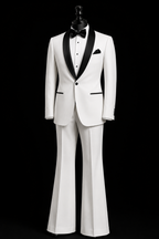 Classic White Tuxedo  With Black Satin Shawl Lapel -  Luxury Party Wear