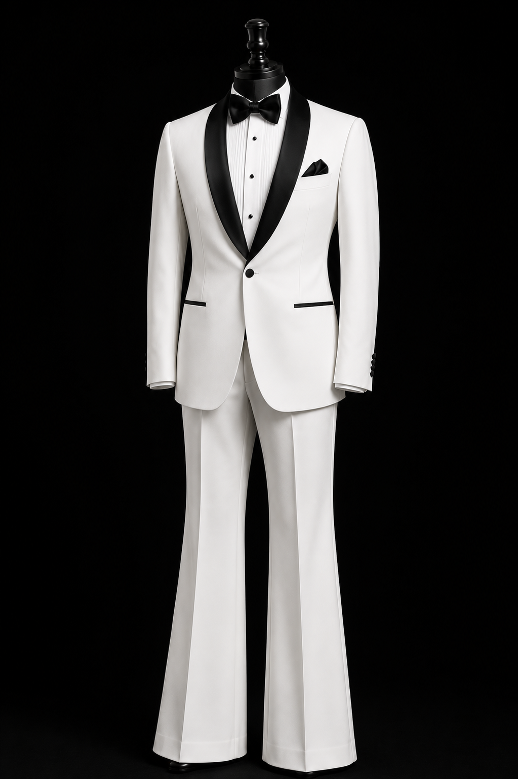Classic White Tuxedo  With Black Satin Shawl Lapel -  Luxury Party Wear