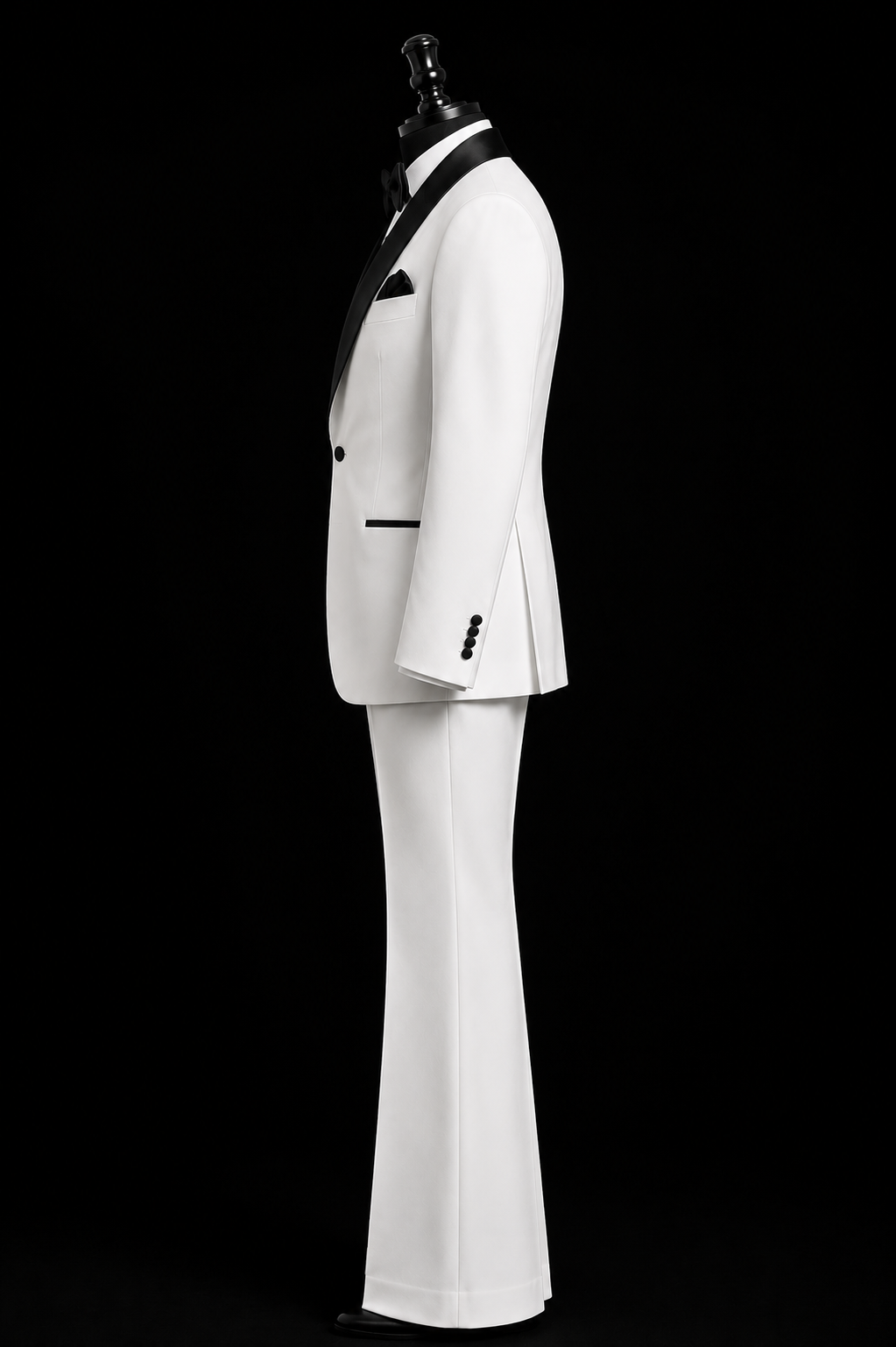 Classic White Tuxedo  With Black Satin Shawl Lapel -  Luxury Party Wear