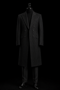 Black Pinstripe Long Overcoat with Black Trouser - Men’s Formal Black Overcoat