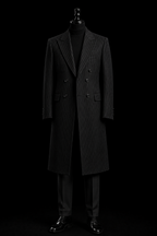 Black Pinstripe Long Overcoat with Black Trouser - Men’s Formal Black Overcoat