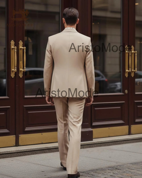 Beige Tailored Rayon Men's Suit | Lightweight Bespoke Elegance for the Modern Gentleman