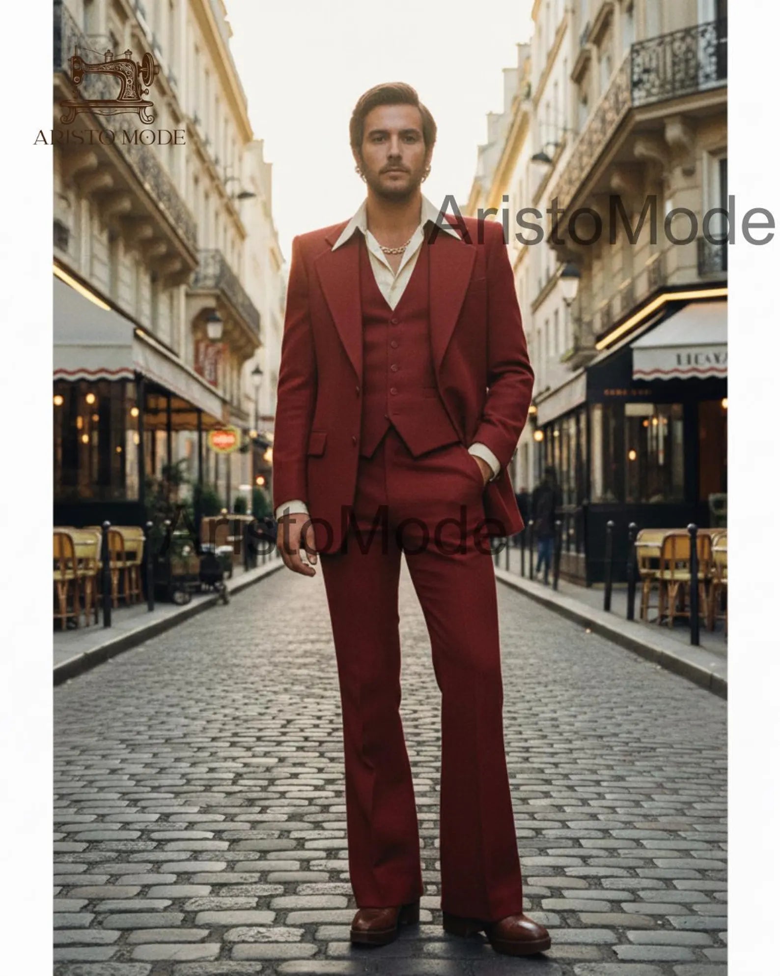 Vintage 70s Burnt Red Men’s 3 Piece Suit