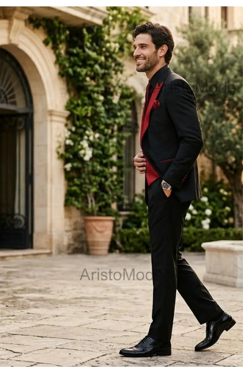 Black & Red Wedding Tuxedo for Men