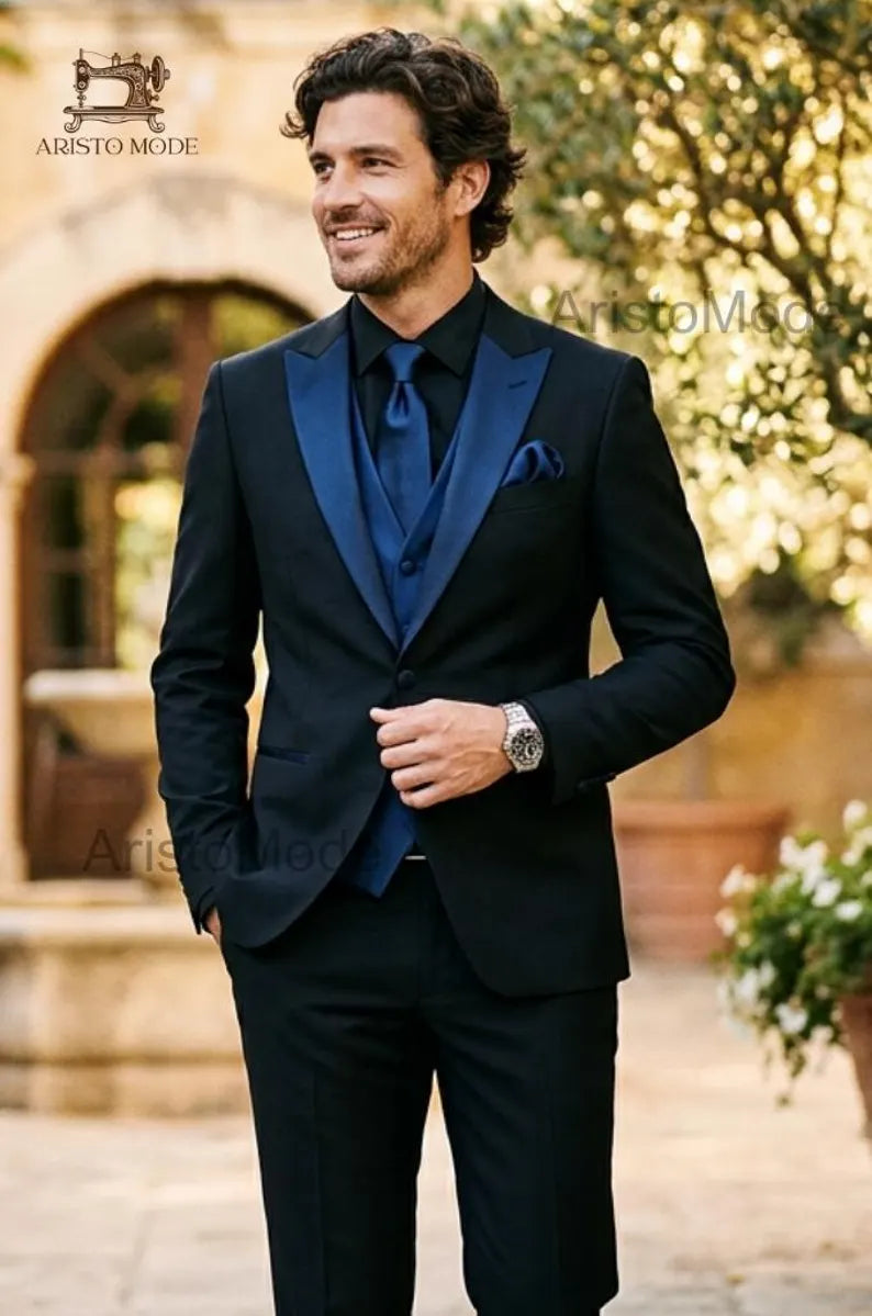 Black & Royal Blue Tuxedo Suit for Men