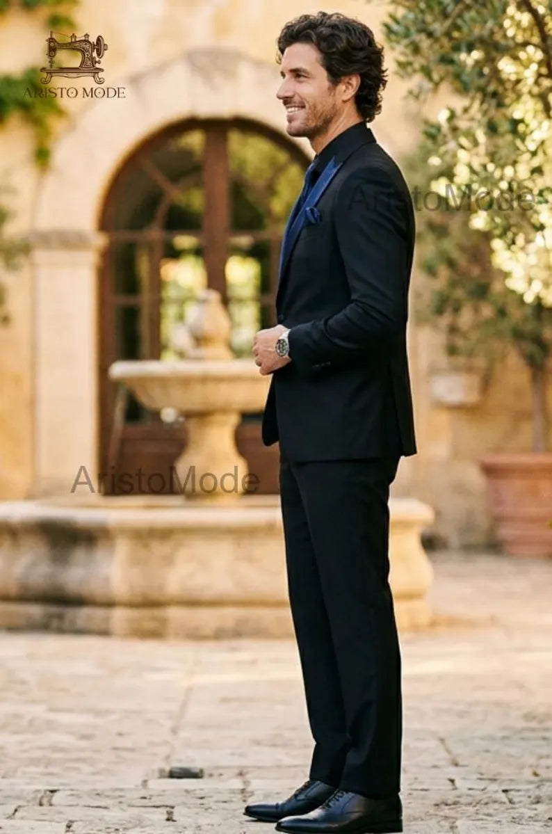 Black & Royal Blue Tuxedo Suit for Men