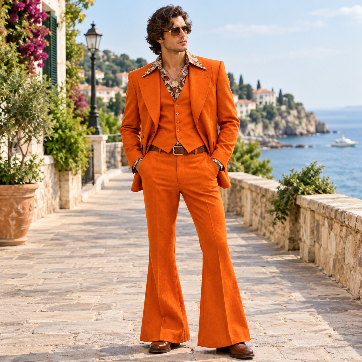 Vintage 70s Orange 3 Piece Suit
