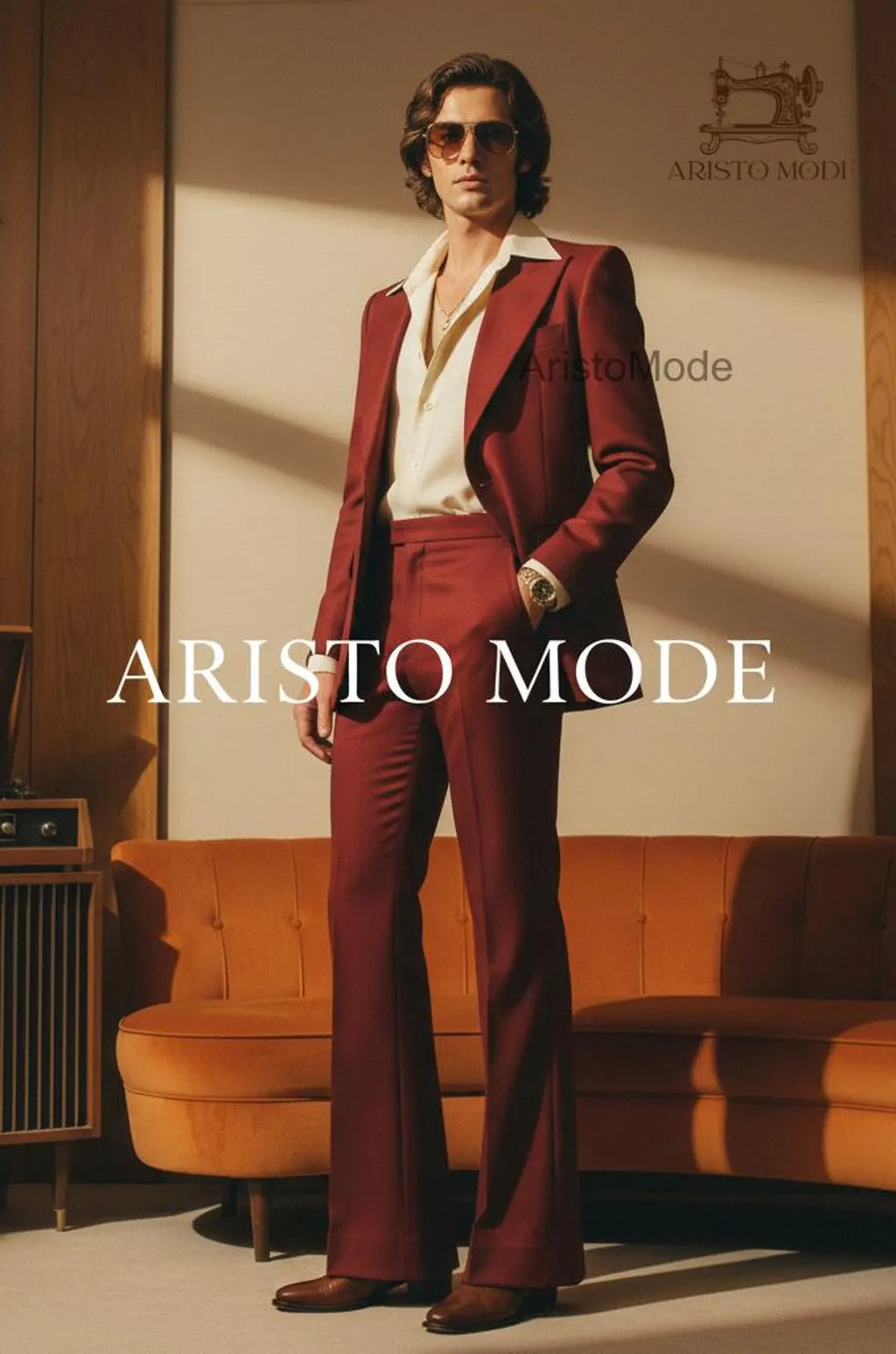 Vintage 70s Men's Flared Suit | Wine Red Two-Piece Set